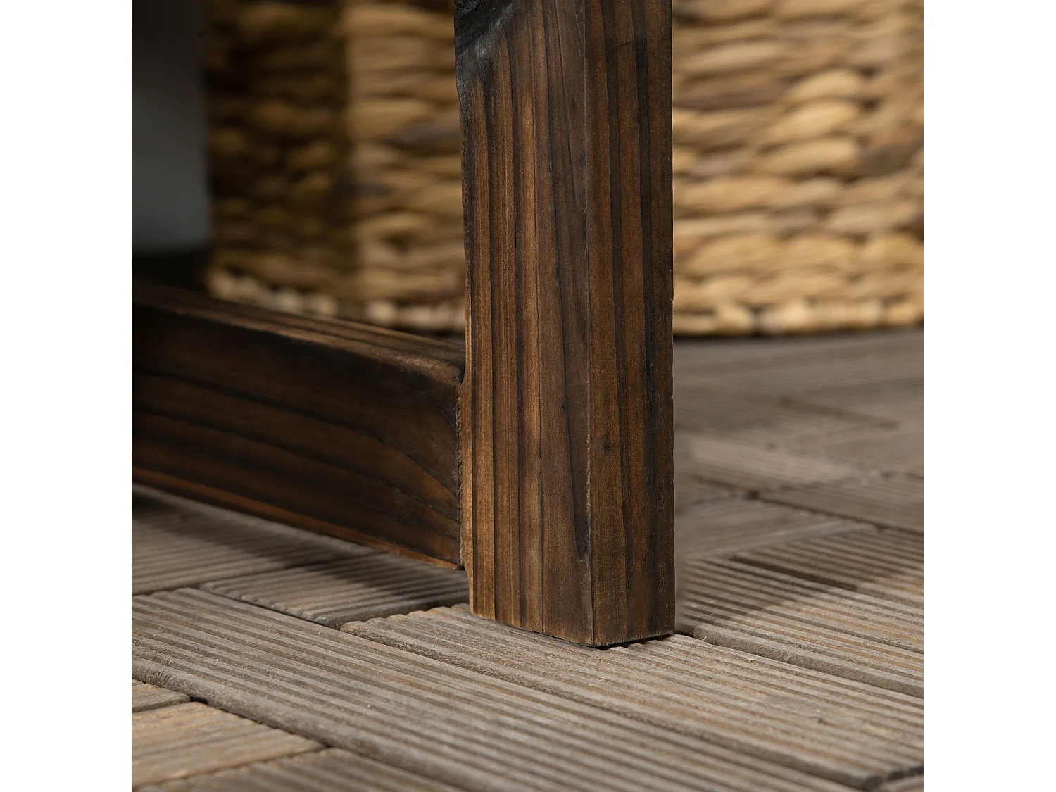 Rozi Wood 2 Seater Outdoor Garden Bench Fir Wood Carbonised Finish Slatted Back and Armrests