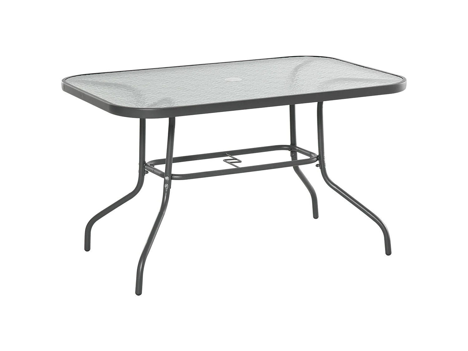 Lemone 120cm Charcoal Grey Rectangular Garden Dining Table with Glass Top and Parasol Hole