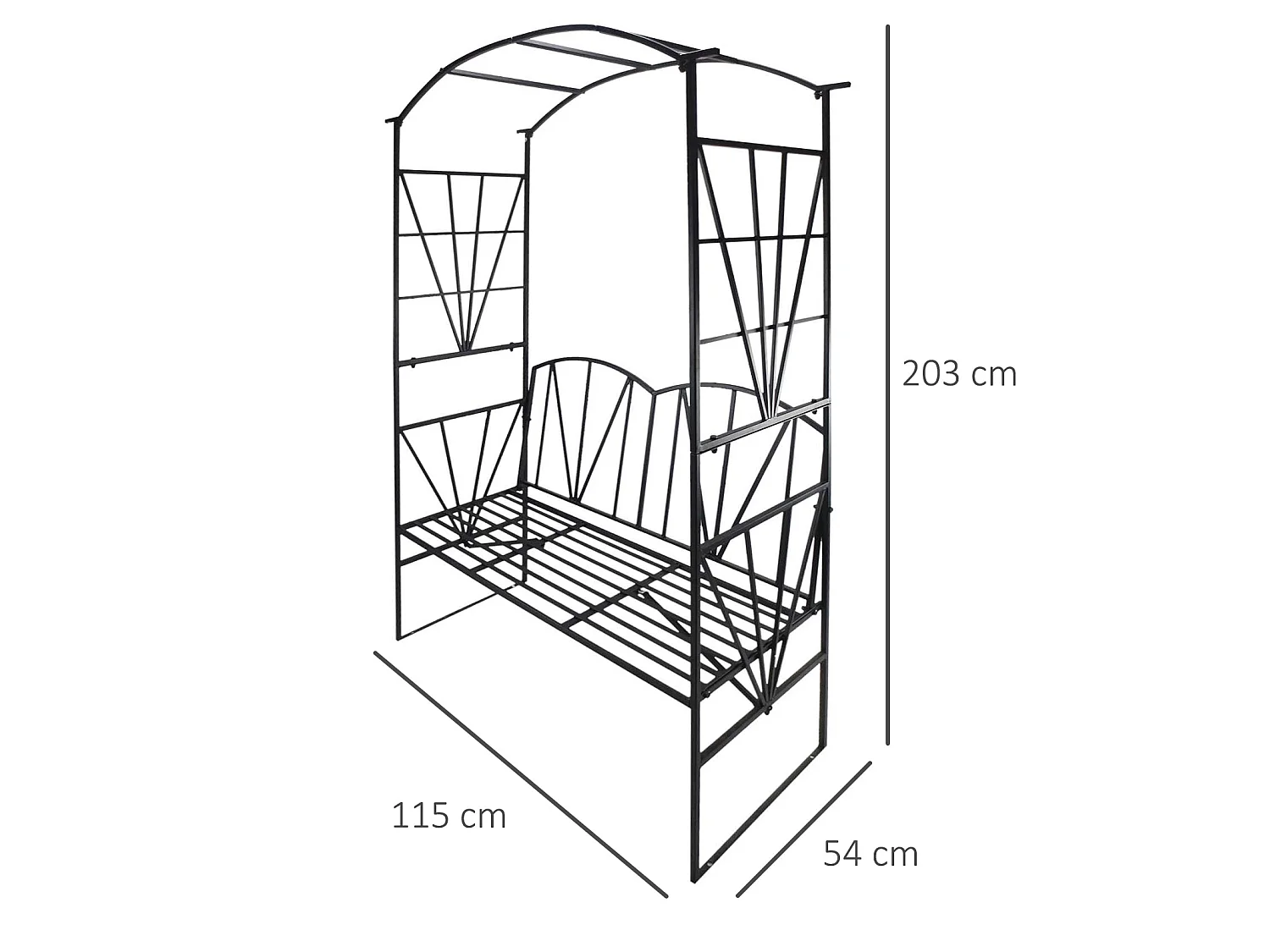 Black Metal 2 Seater Garden Bench with Arch Back for Climbing Plants