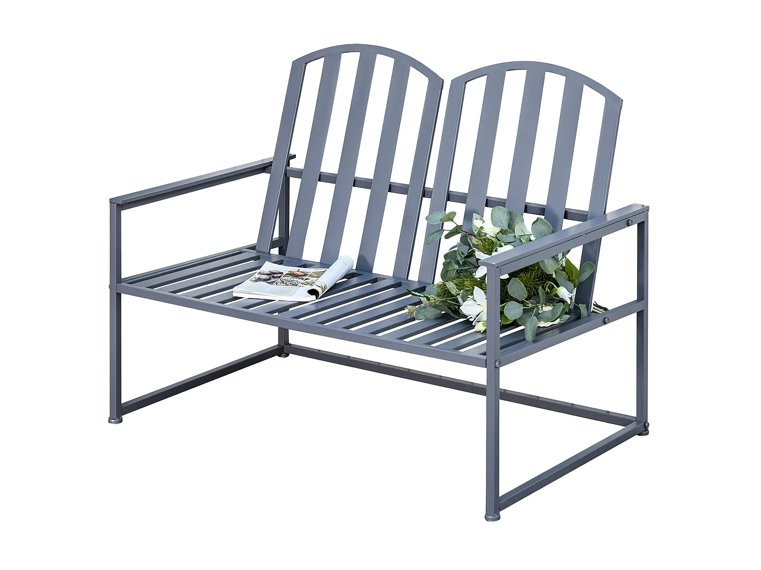 Yoraha Steel Grey Outdoor Garden Bench 2‑Seater Slatted Design