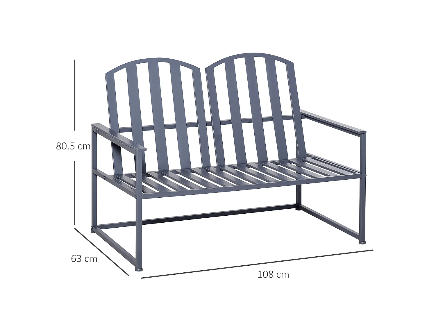 Yoraha Steel Grey Outdoor Garden Bench 2‑Seater Slatted Design