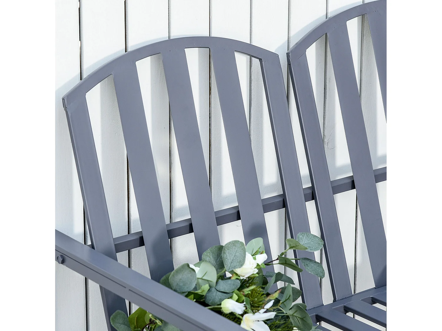 Yoraha Steel Grey Outdoor Garden Bench 2‑Seater Slatted Design