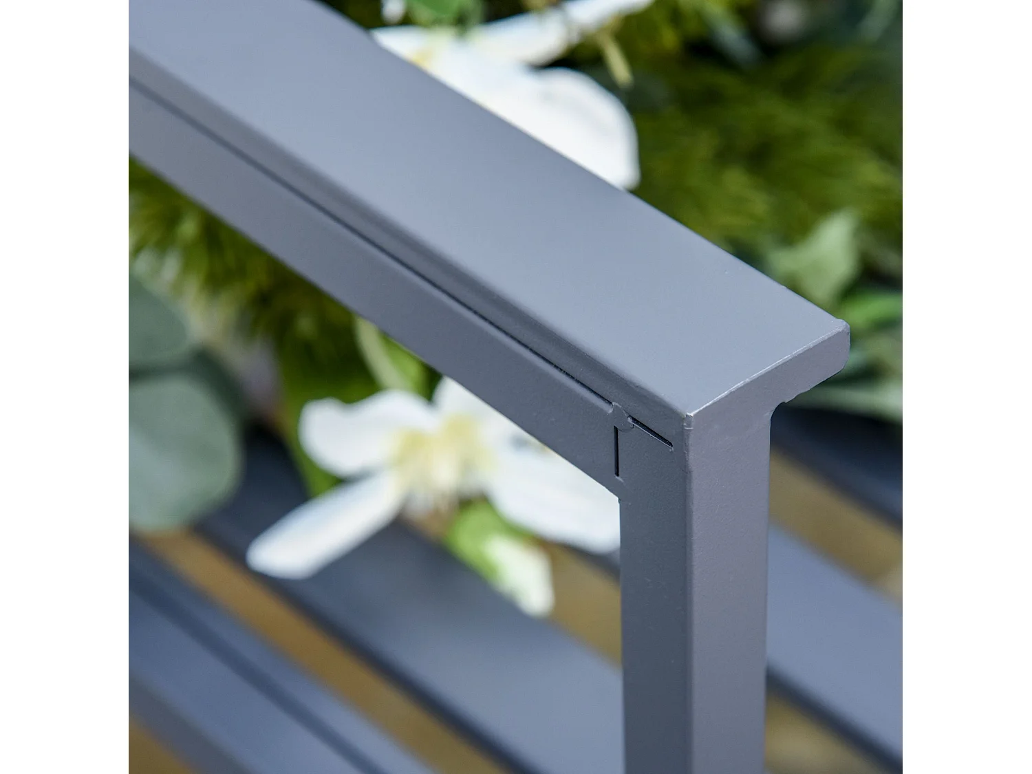 Yoraha Steel Grey Outdoor Garden Bench 2‑Seater Slatted Design