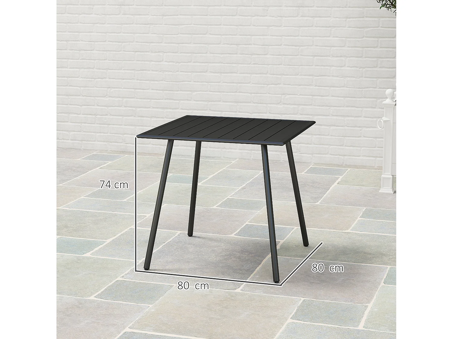 Nanodor 80cm Square Outdoor Dining Table Black Slatted Top Seats 4