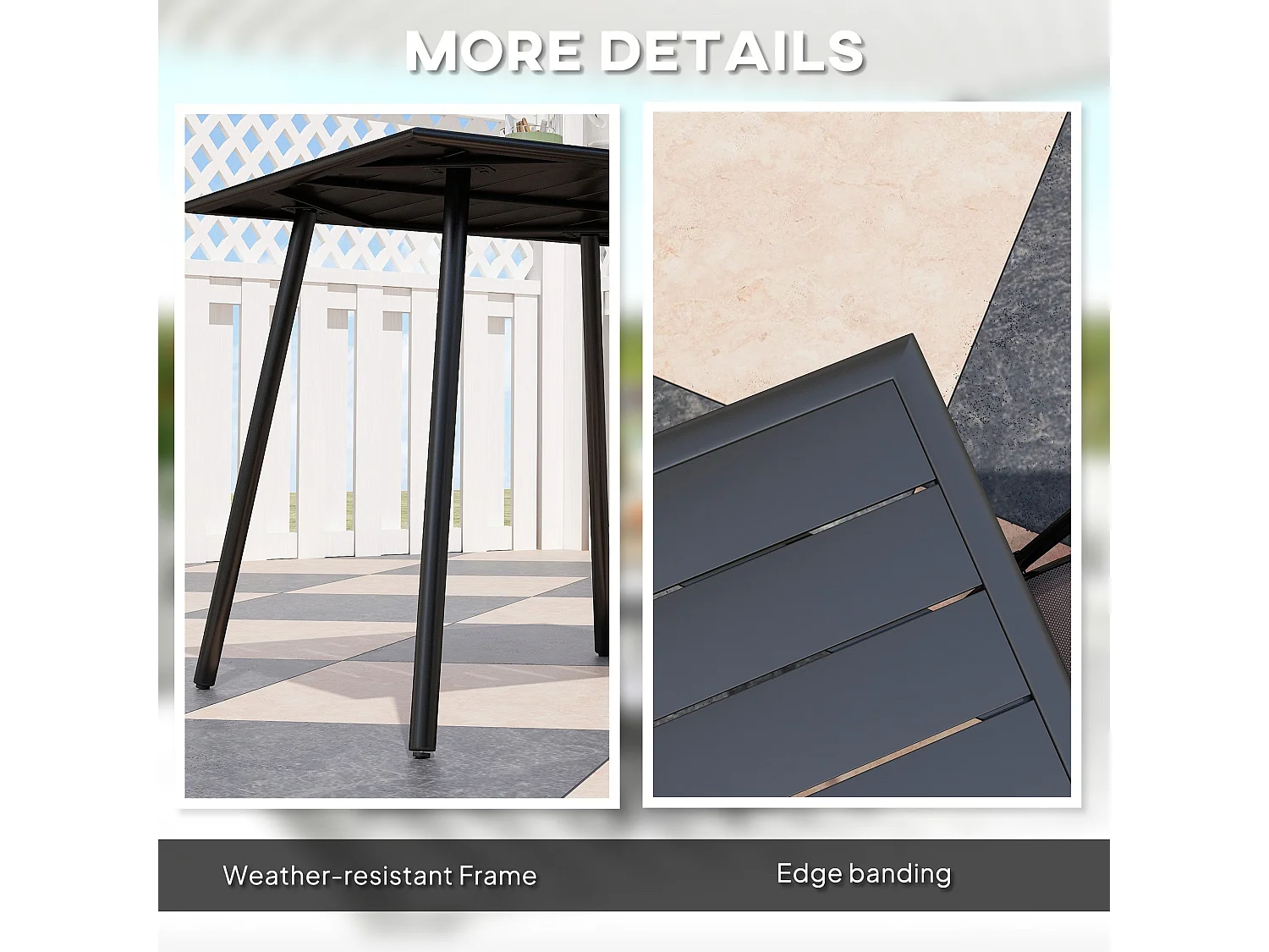 Nanodor 80cm Square Outdoor Dining Table Black Slatted Top Seats 4