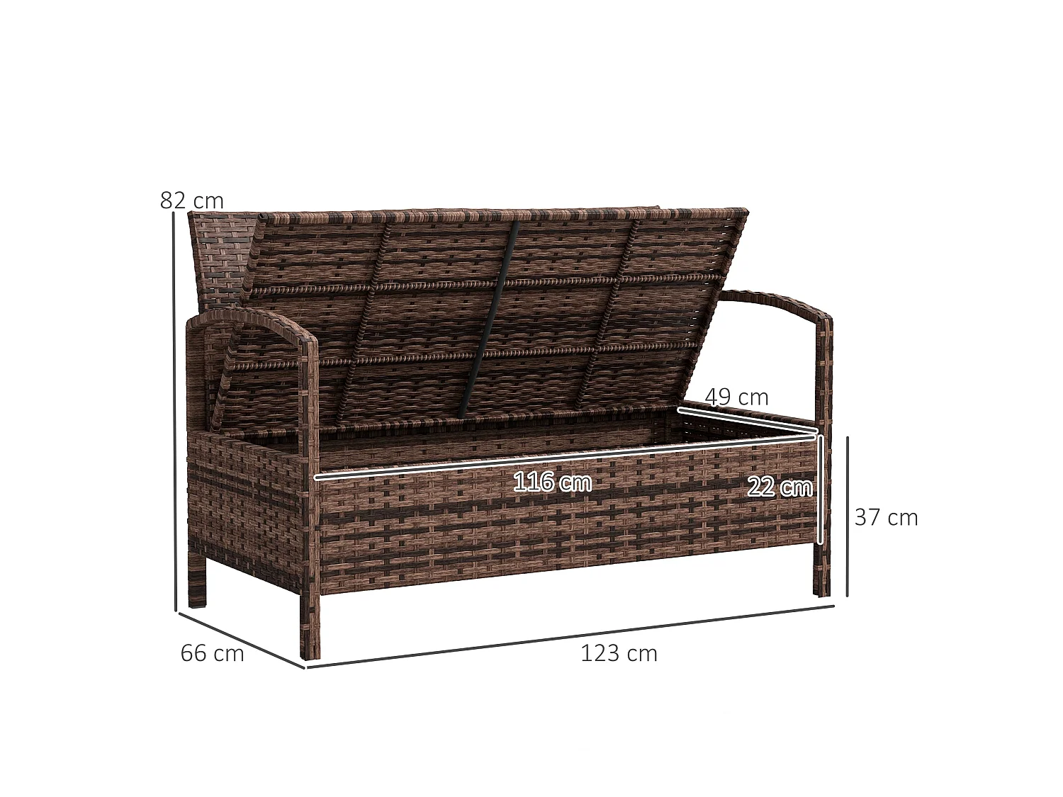 Rarette Brown PE Rattan Garden Storage Bench With Cushion 125L