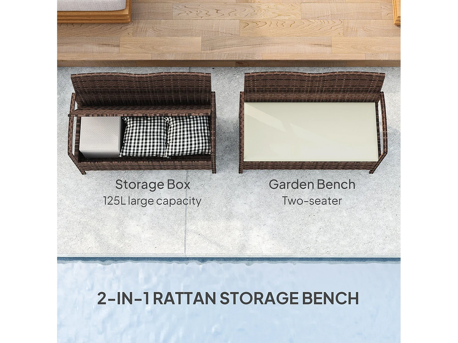 Rarette Brown PE Rattan Garden Storage Bench With Cushion 125L