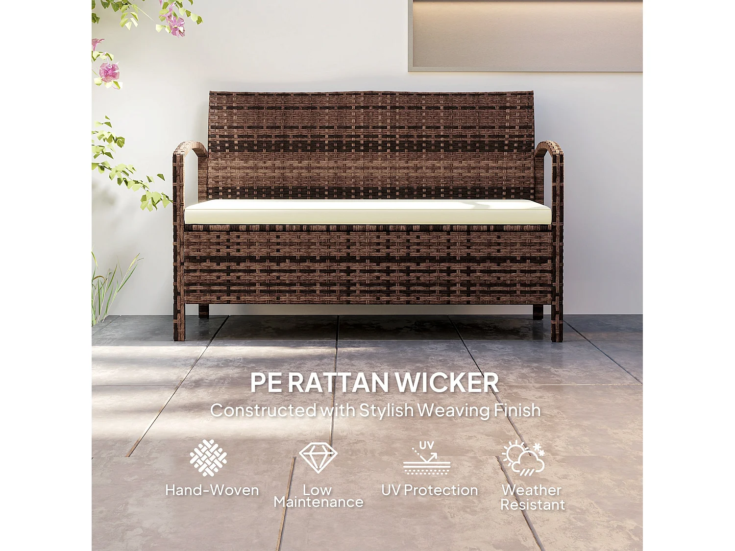 Rarette Brown PE Rattan Garden Storage Bench With Cushion 125L