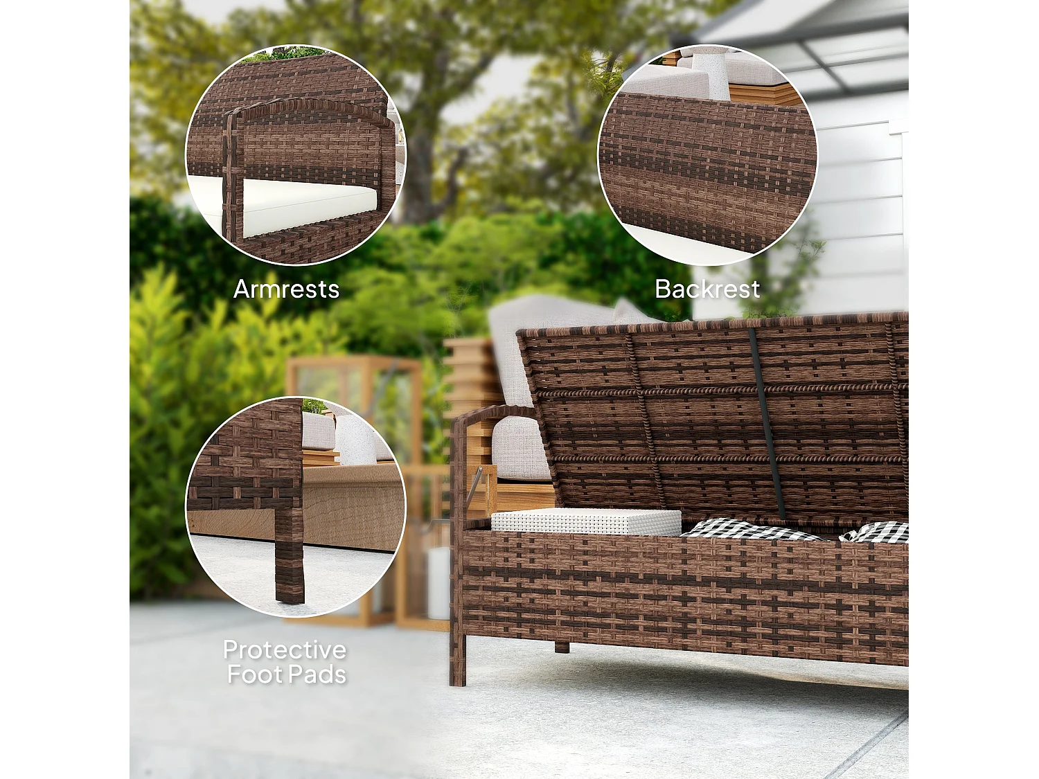 Rarette Brown PE Rattan Garden Storage Bench With Cushion 125L