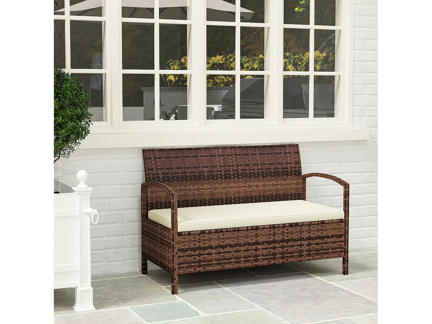 Rarette Brown PE Rattan Garden Storage Bench With Cushion 125L