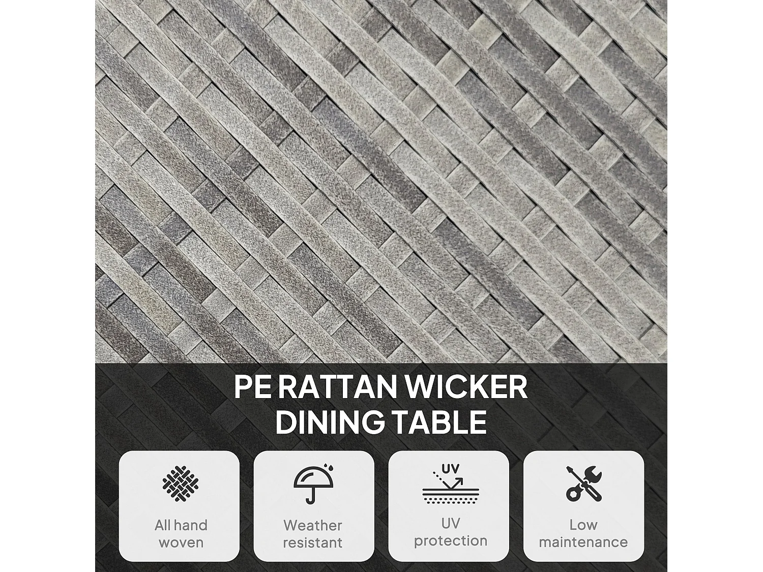Ladido 90cm Grey Rattan Wood Effect Outdoor Dining Table