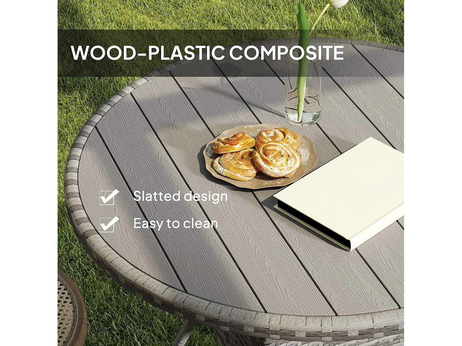 Ladido 90cm Grey Rattan Wood Effect Outdoor Dining Table