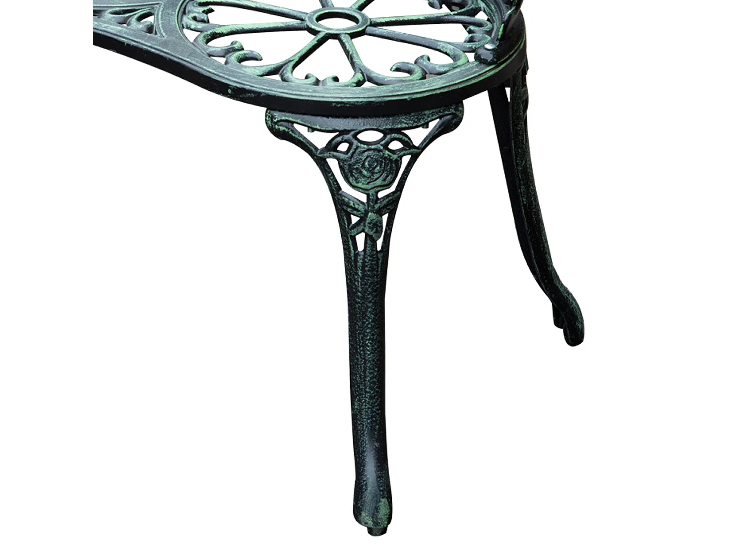 Rakeba Cast Aluminium Antique Green 2 Seater Garden Bench with Floral Backrest