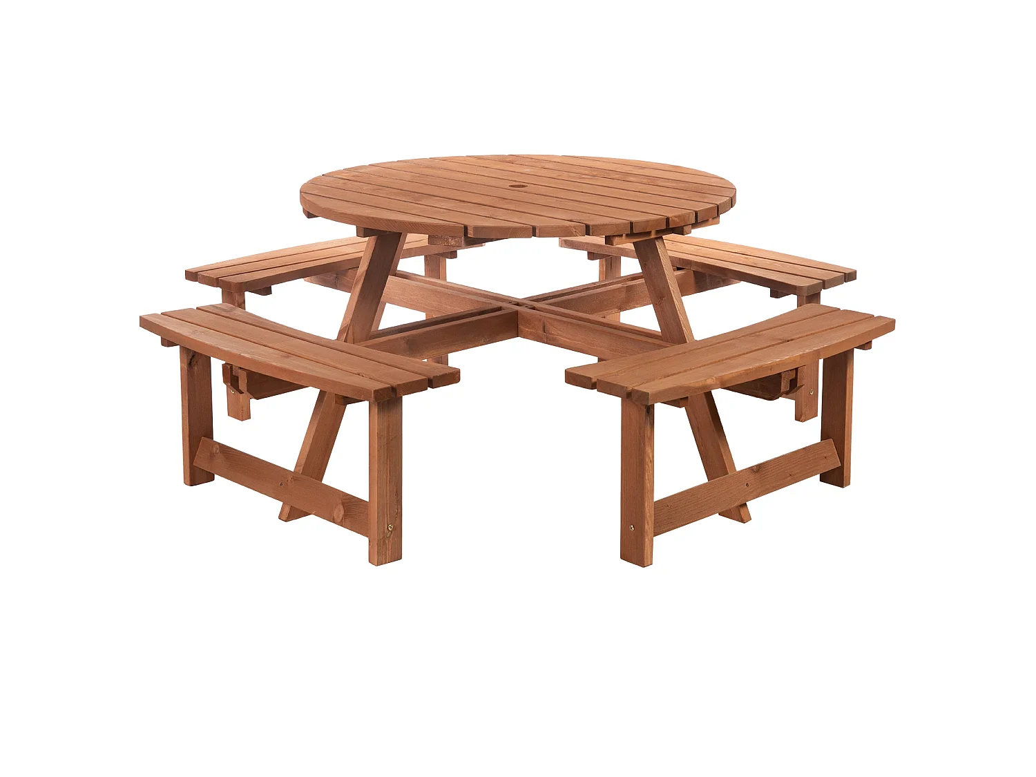 Bataba Brown Fir Wood 8 Seater Round Outdoor Picnic Table Set