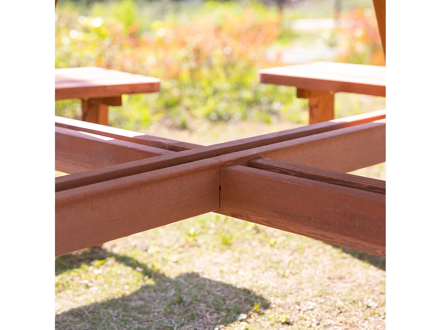 Bataba Brown Fir Wood 8 Seater Round Outdoor Picnic Table Set
