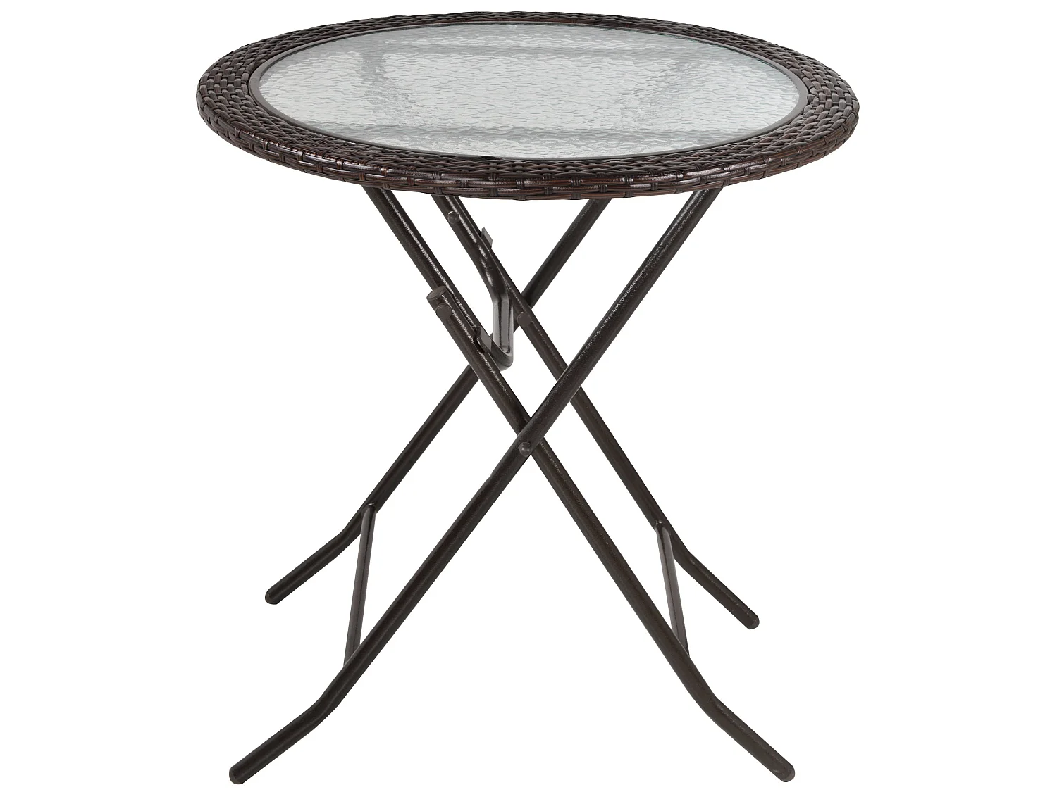 Brown Rattan Style Round Folding Bistro Table with Tempered Glass Top