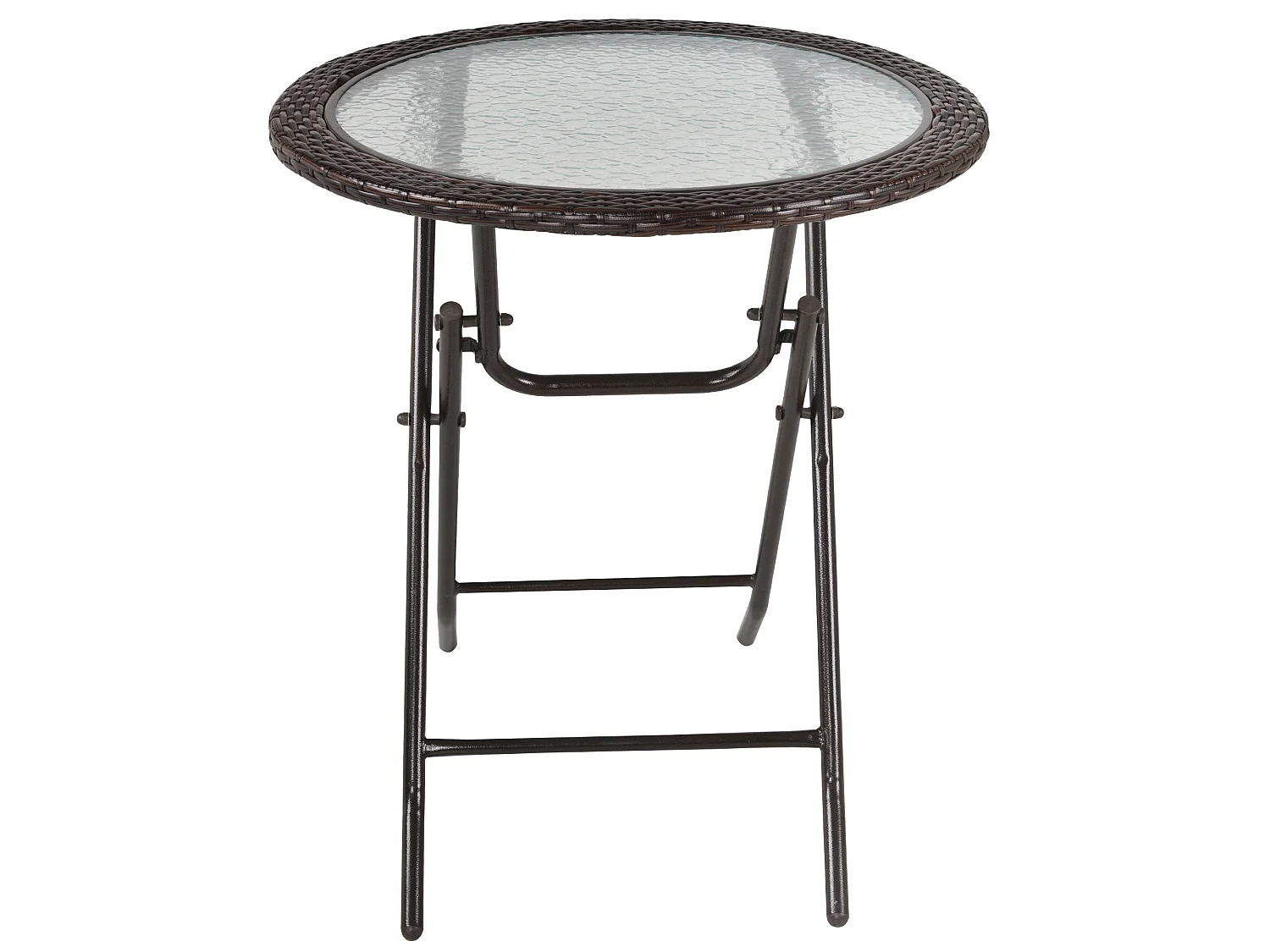 Brown Rattan Style Round Folding Bistro Table with Tempered Glass Top