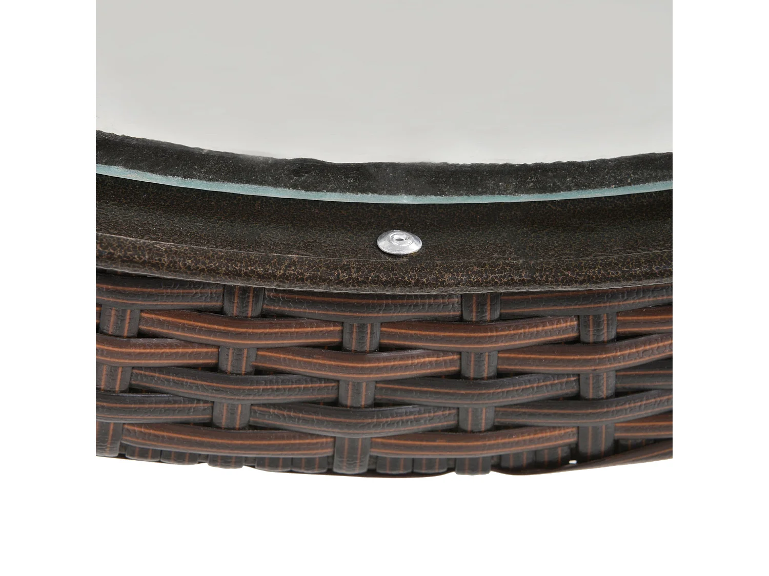 Brown Rattan Style Round Folding Bistro Table with Tempered Glass Top