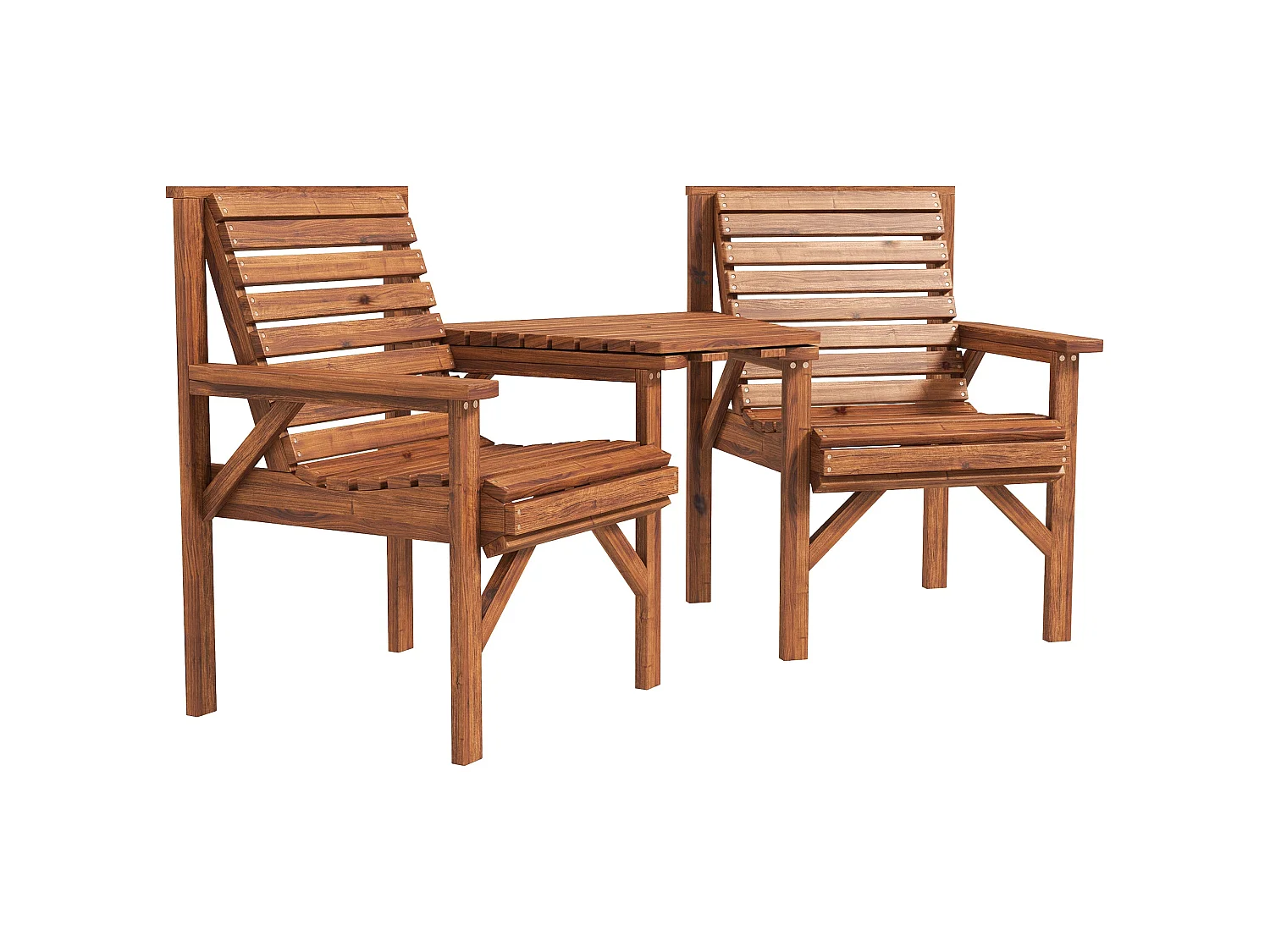 Topa Tan Brown Fir Wood 2 Seater Garden Bistro Love Seat with Removable Center Table and Parasol Hole