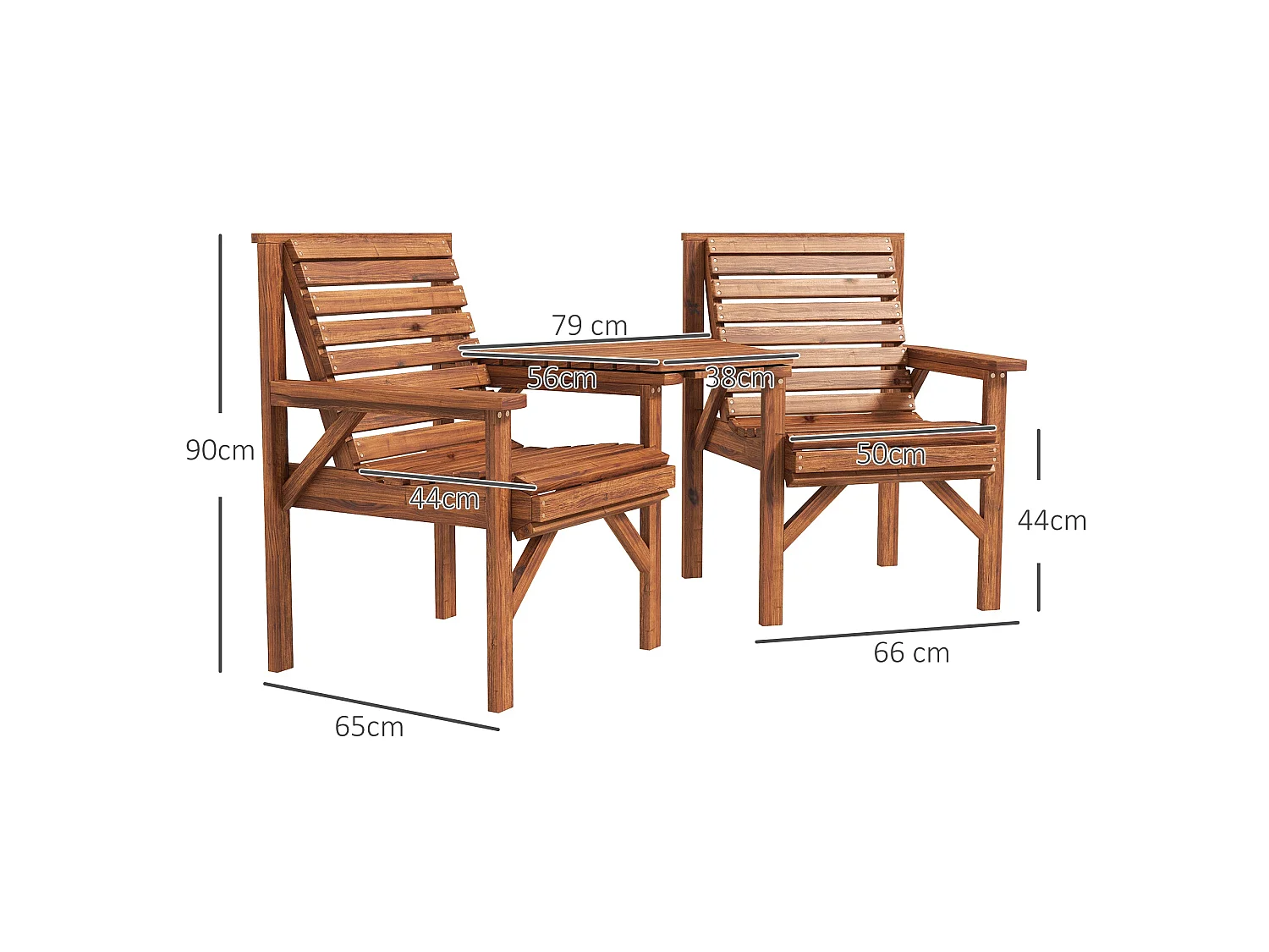 Topa Tan Brown Fir Wood 2 Seater Garden Bistro Love Seat with Removable Center Table and Parasol Hole