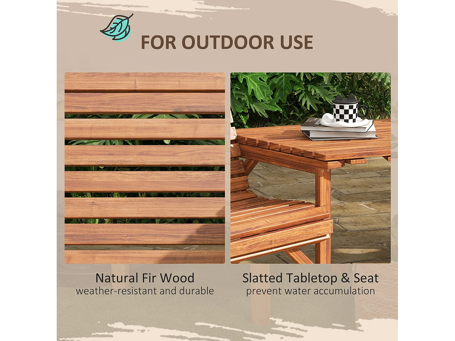 Topa Tan Brown Fir Wood 2 Seater Garden Bistro Love Seat with Removable Center Table and Parasol Hole