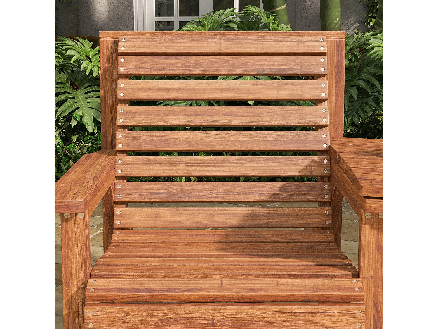 Topa Tan Brown Fir Wood 2 Seater Garden Bistro Love Seat with Removable Center Table and Parasol Hole