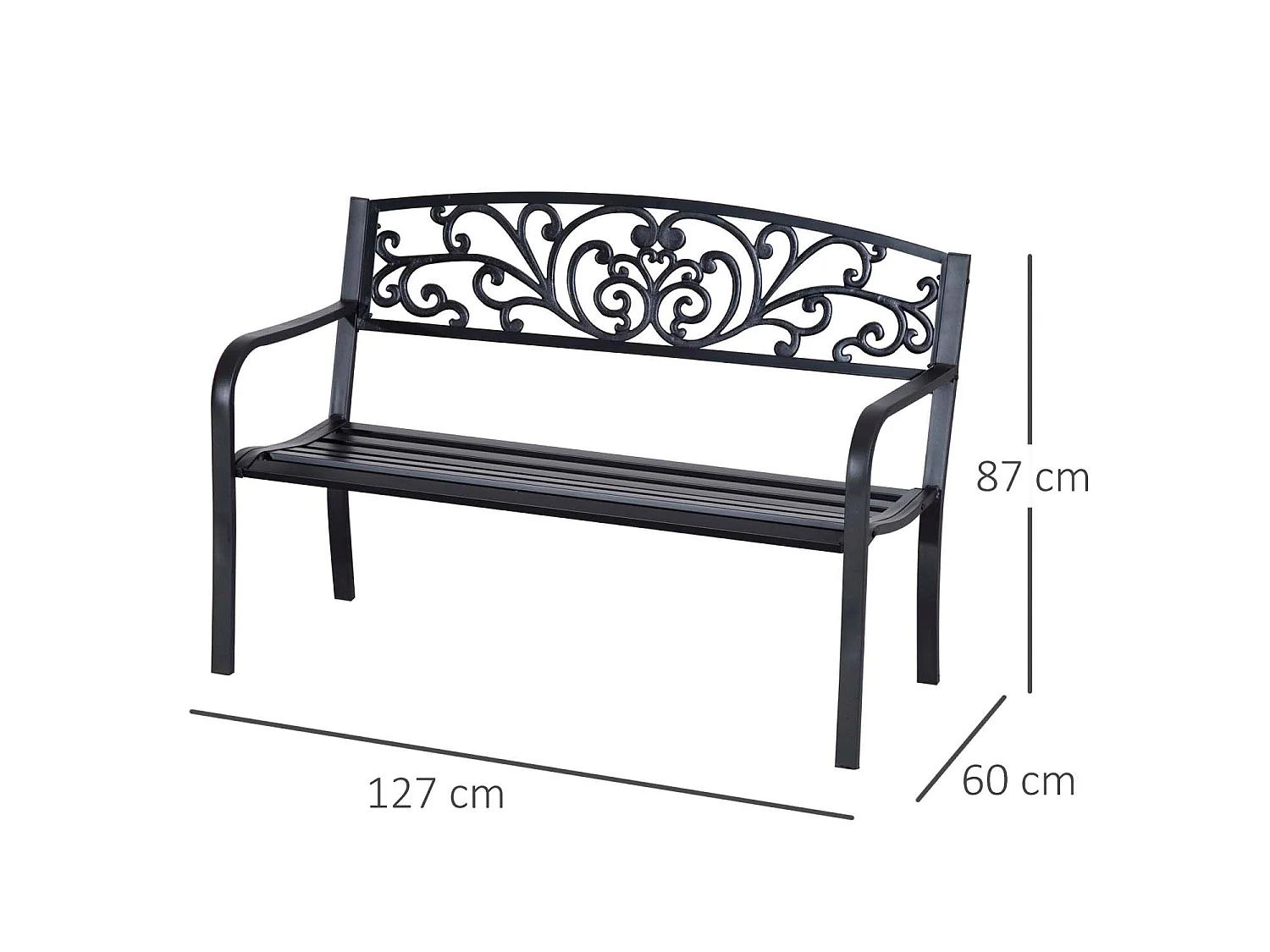 Saradi Taro Black Steel 2 Seater Outdoor Garden Bench