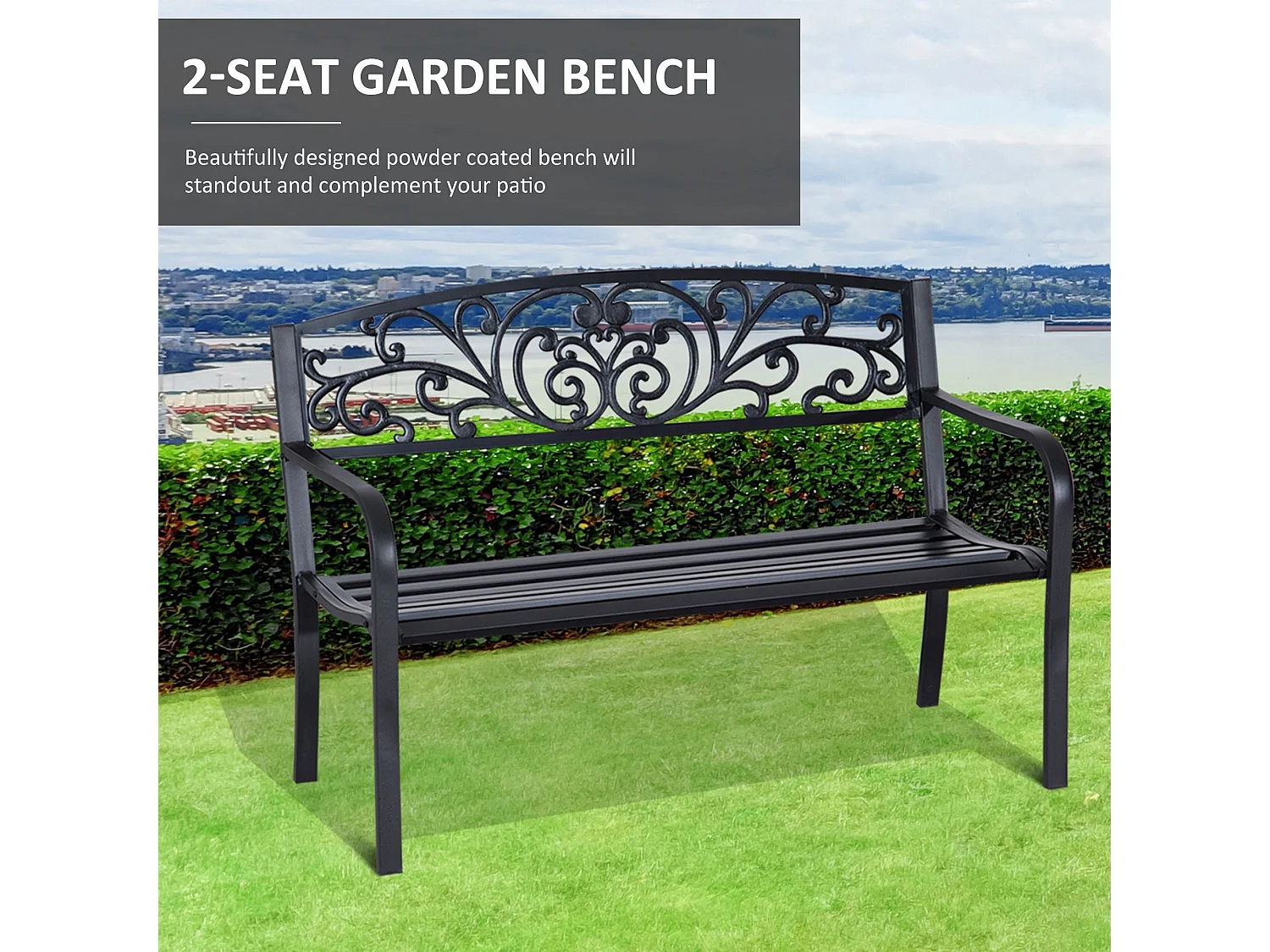 Saradi Taro Black Steel 2 Seater Outdoor Garden Bench