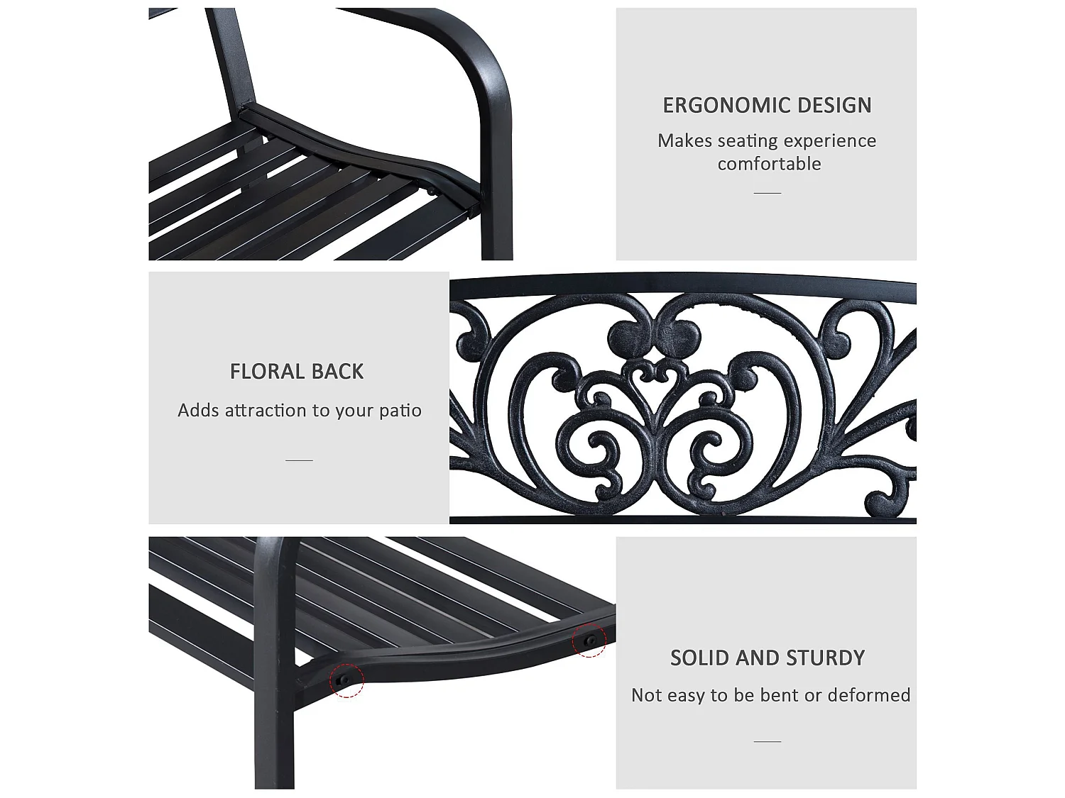 Saradi Taro Black Steel 2 Seater Outdoor Garden Bench