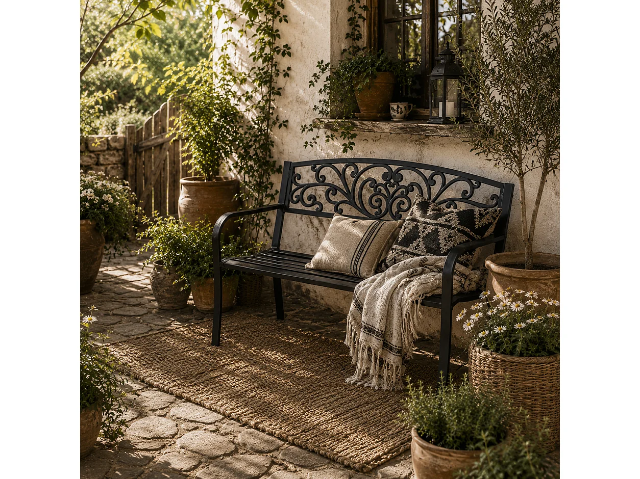 Saradi Taro Black Steel 2 Seater Outdoor Garden Bench