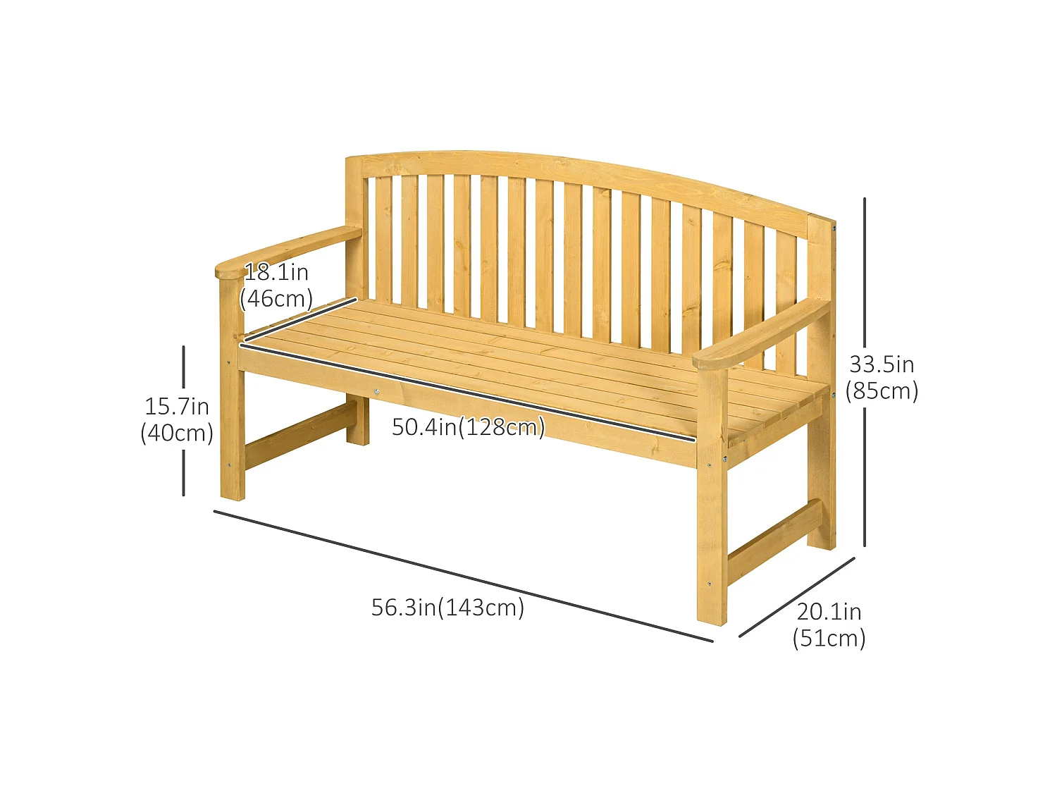Tola 143cm Fir Wood 2 Seater Garden Bench with Armrests Slatted Orange Finish