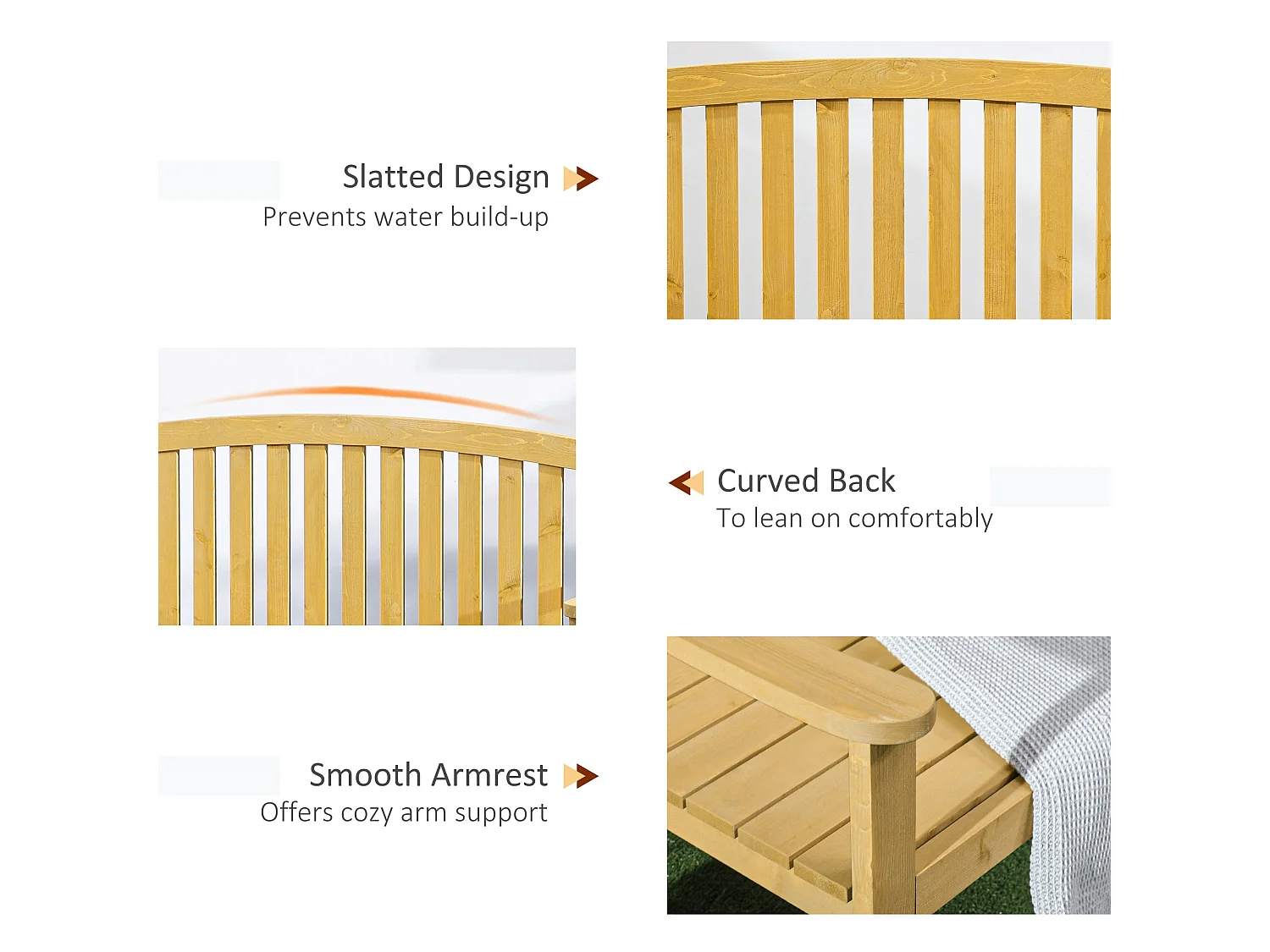 Tola 143cm Fir Wood 2 Seater Garden Bench with Armrests Slatted Orange Finish