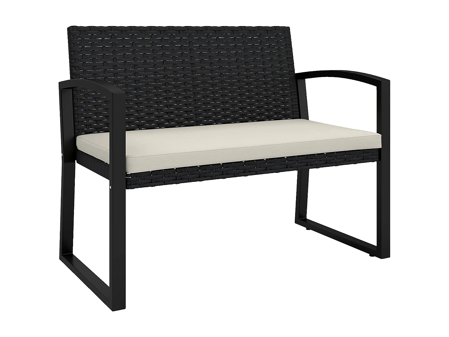 Lalepa Black and Beige 2 Seater Rattan Garden Bench