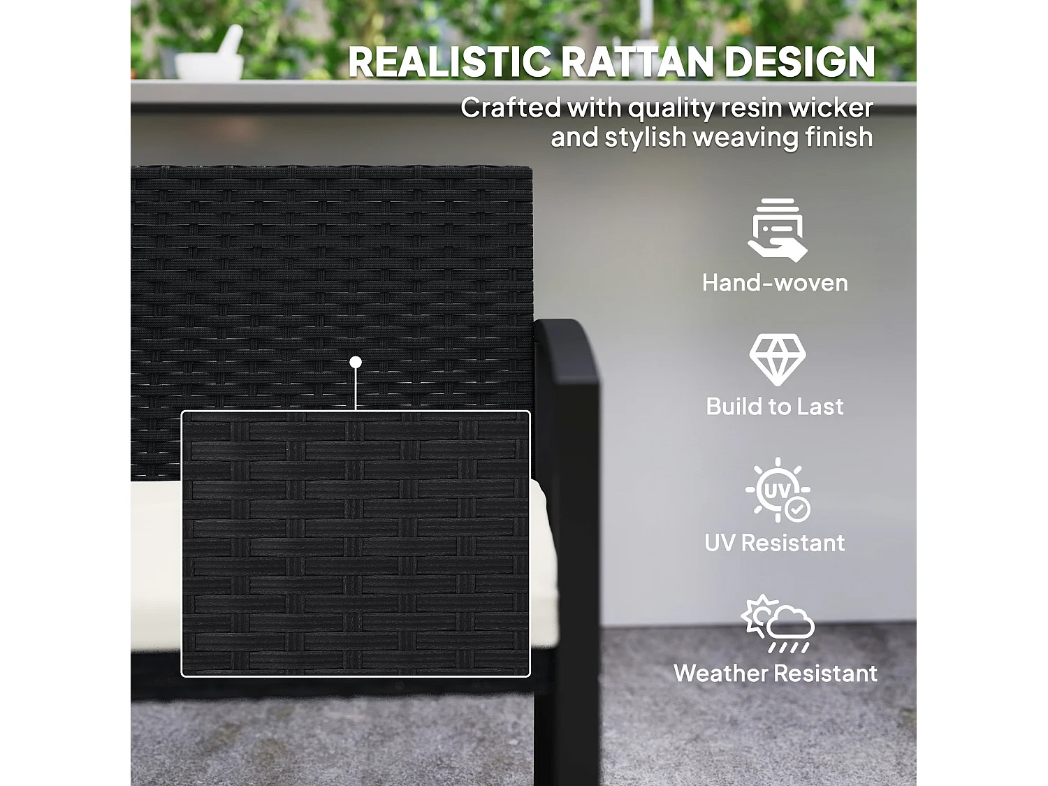 Lalepa Black and Beige 2 Seater Rattan Garden Bench