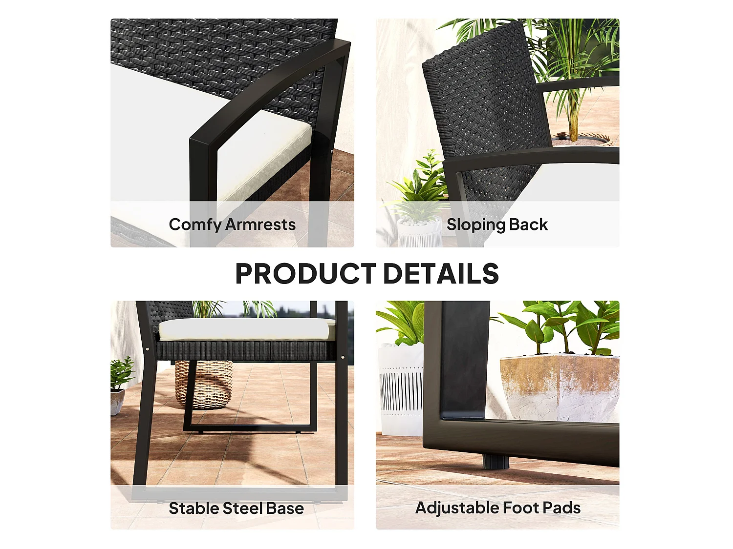 Lalepa Black and Beige 2 Seater Rattan Garden Bench