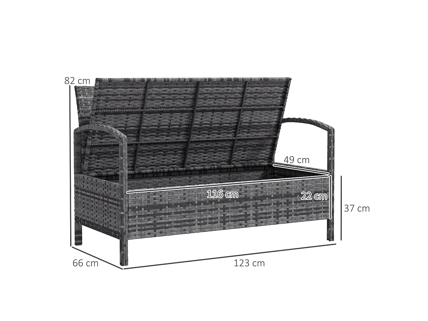 Rarette Grey Rattan Garden Storage Bench with Cushion 125L