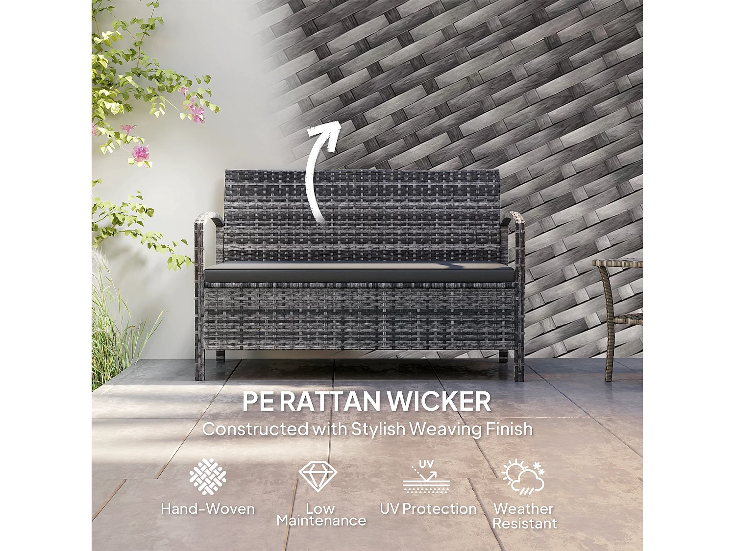 Rarette Grey Rattan Garden Storage Bench with Cushion 125L