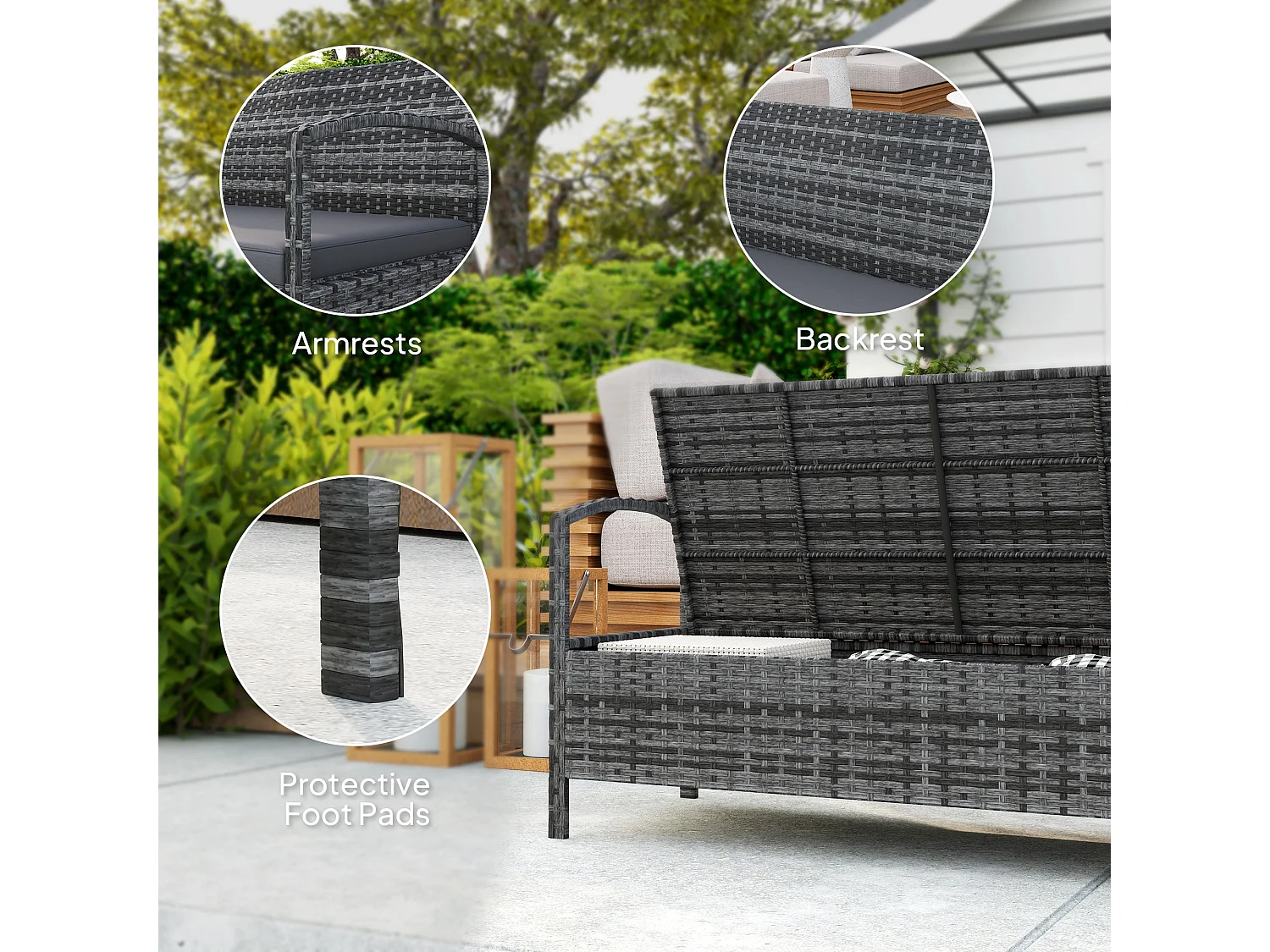 Rarette Grey Rattan Garden Storage Bench with Cushion 125L