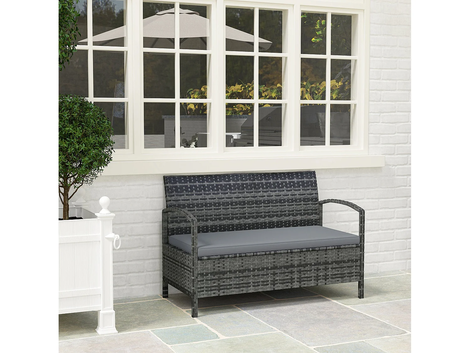 Rarette Grey Rattan Garden Storage Bench with Cushion 125L