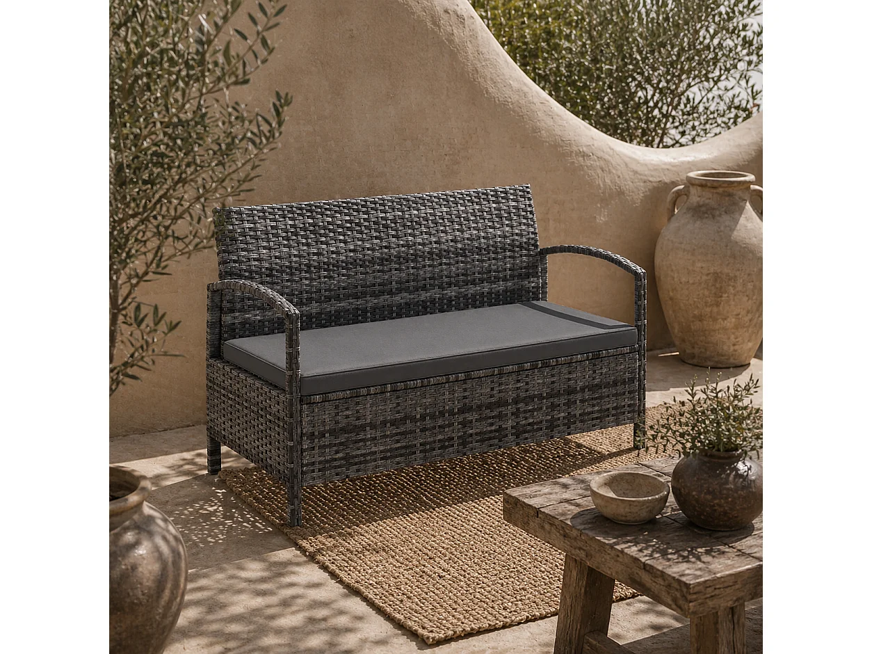 Rarette Grey Rattan Garden Storage Bench with Cushion 125L