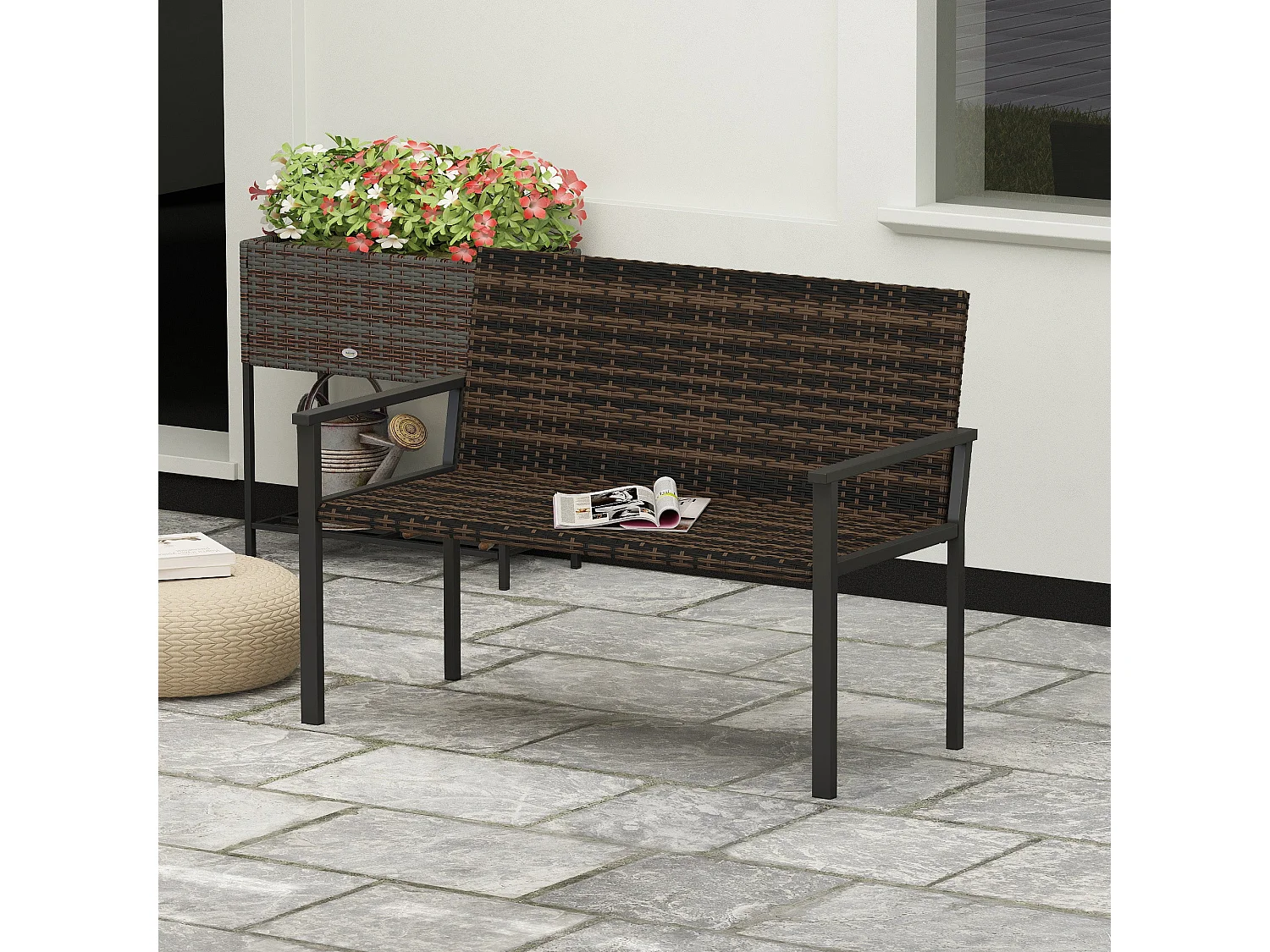 Batare 2 Seater Rattan Garden Bench with Armrests Mixed Brown