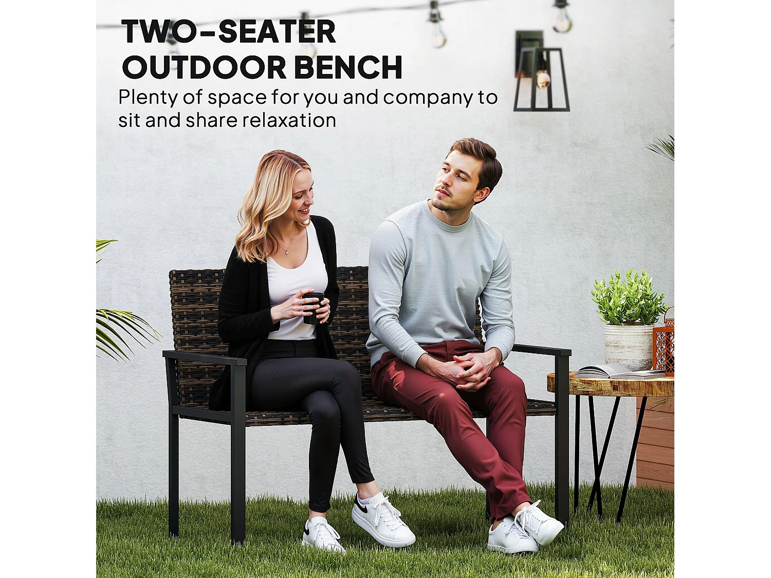 Batare 2 Seater Rattan Garden Bench with Armrests Mixed Brown