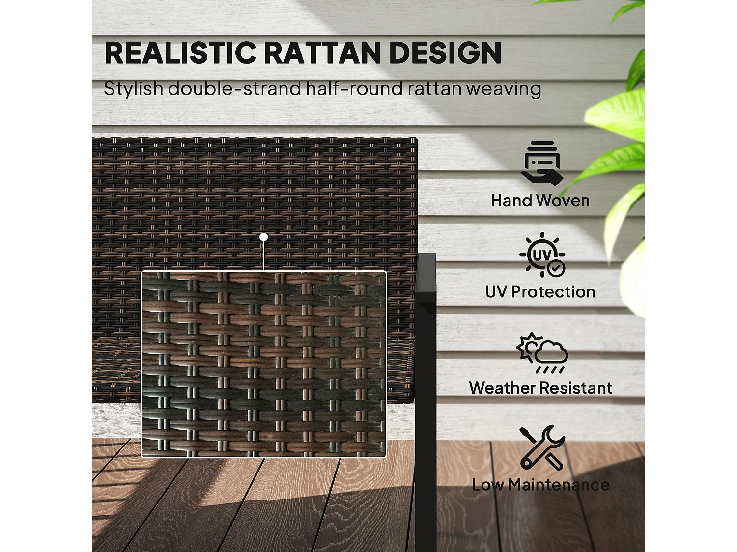 Batare 2 Seater Rattan Garden Bench with Armrests Mixed Brown