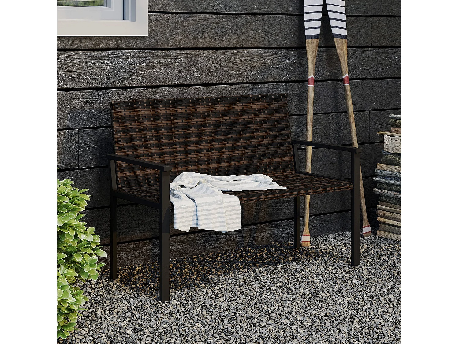 Batare 2 Seater Rattan Garden Bench with Armrests Mixed Brown