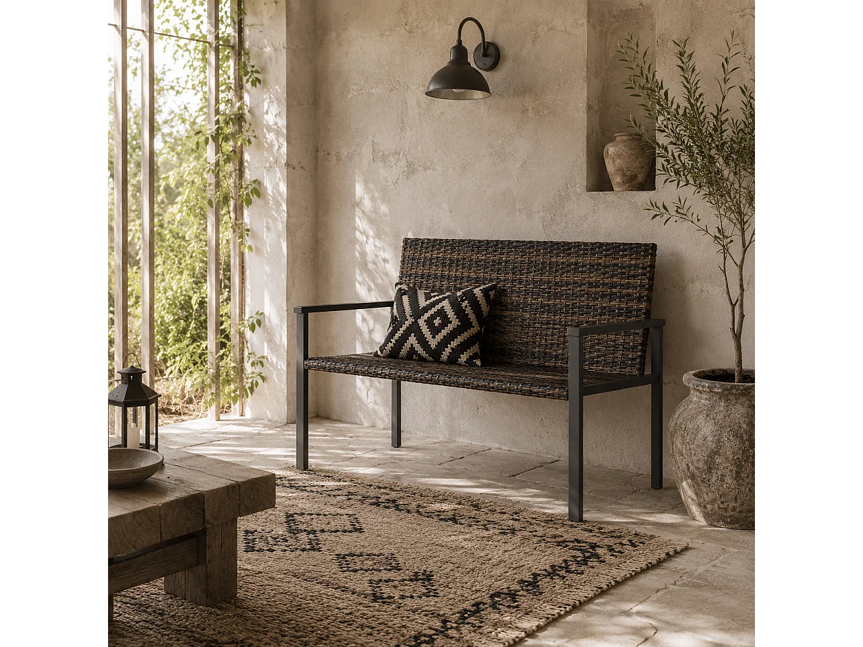Batare 2 Seater Rattan Garden Bench with Armrests Mixed Brown