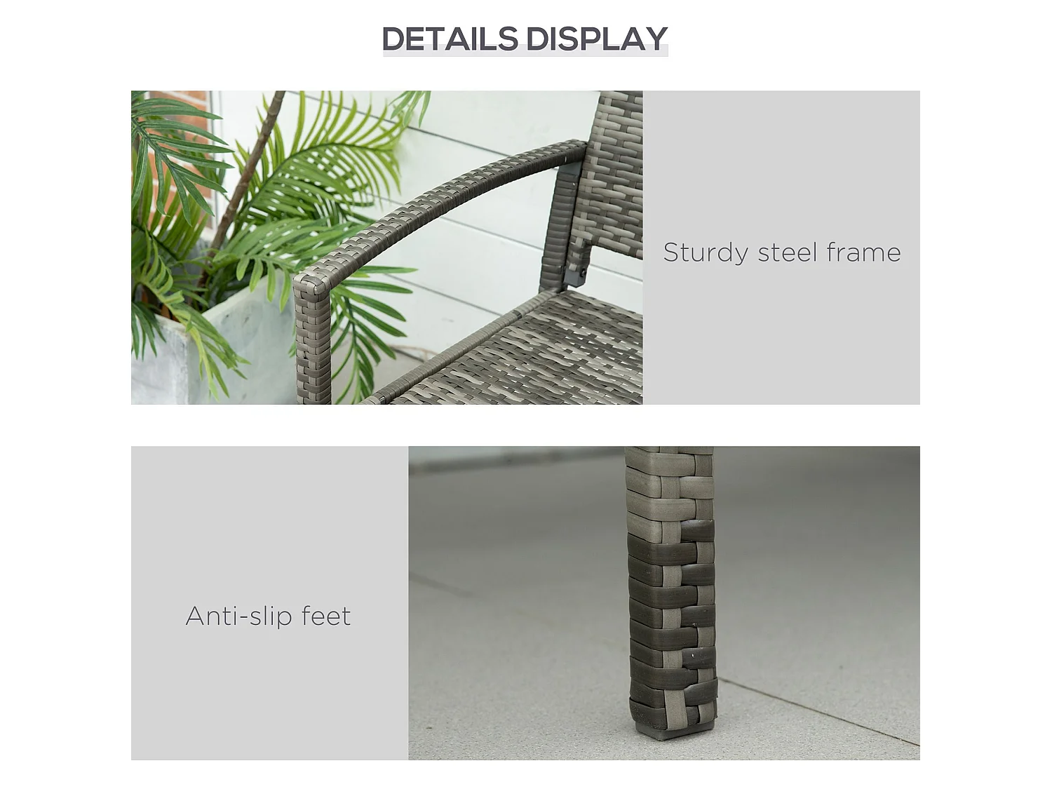 Mata Grey PE Rattan 2 Seater Garden Bench with Armrests