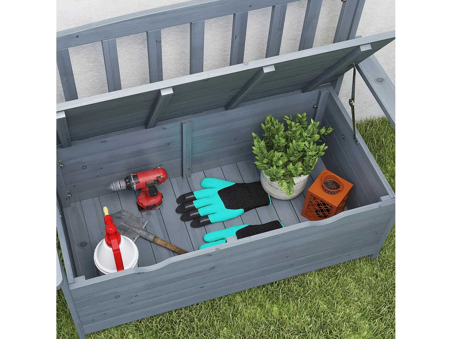 Cozicce Metal Grey 2 Seater Outdoor Storage Bench with Lift Up Seat