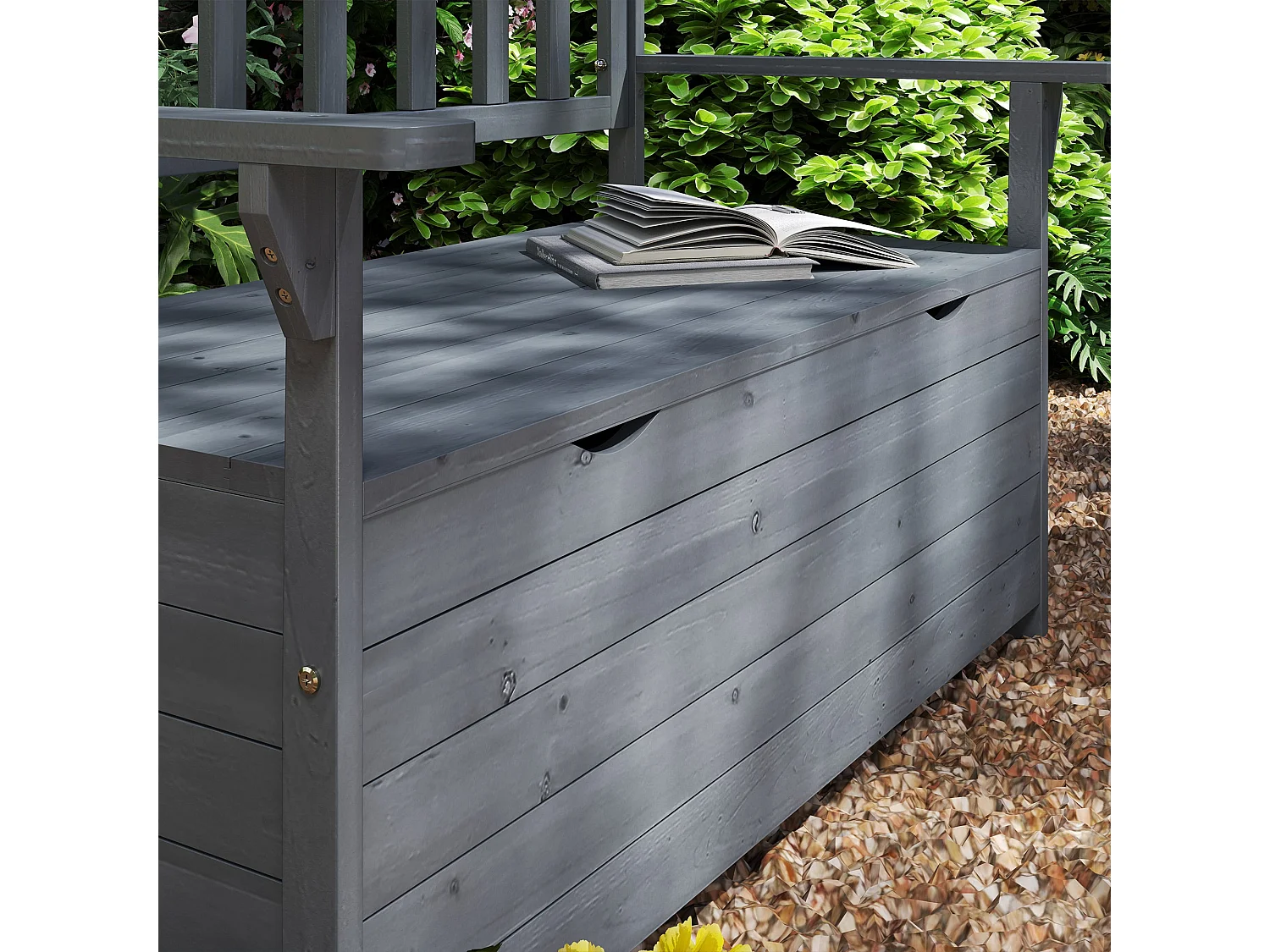Cozicce Metal Grey 2 Seater Outdoor Storage Bench with Lift Up Seat