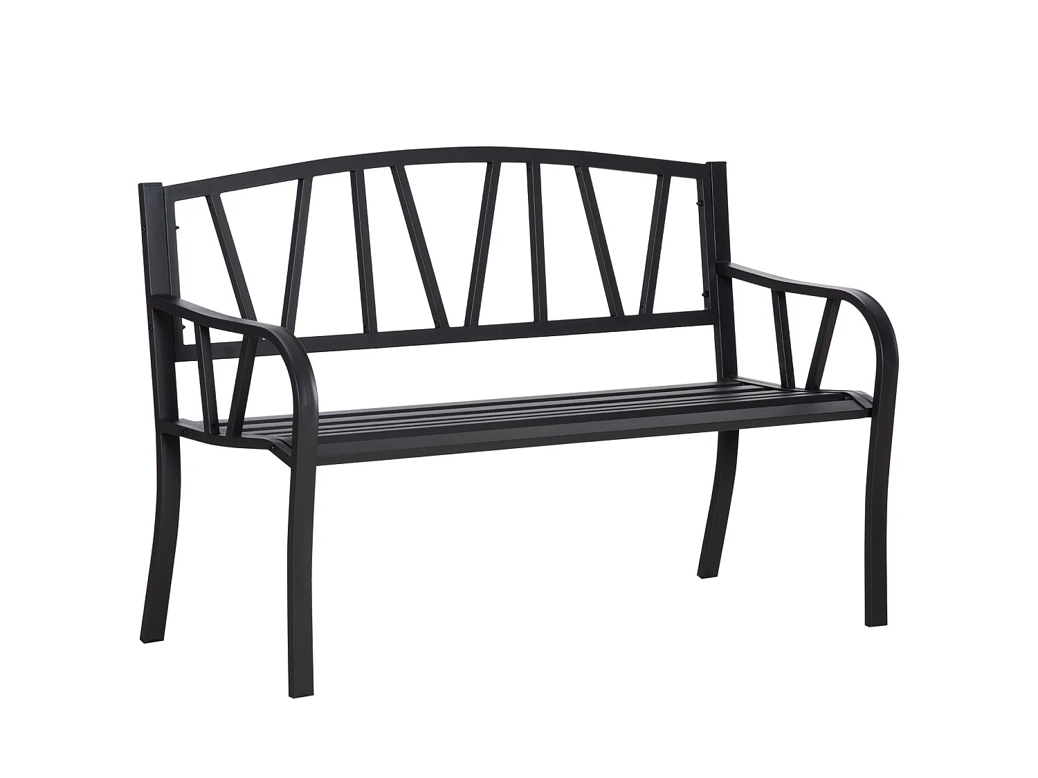 Lenasu Black Metal 2 Seater Garden Bench with Decorative Backrest and Armrests