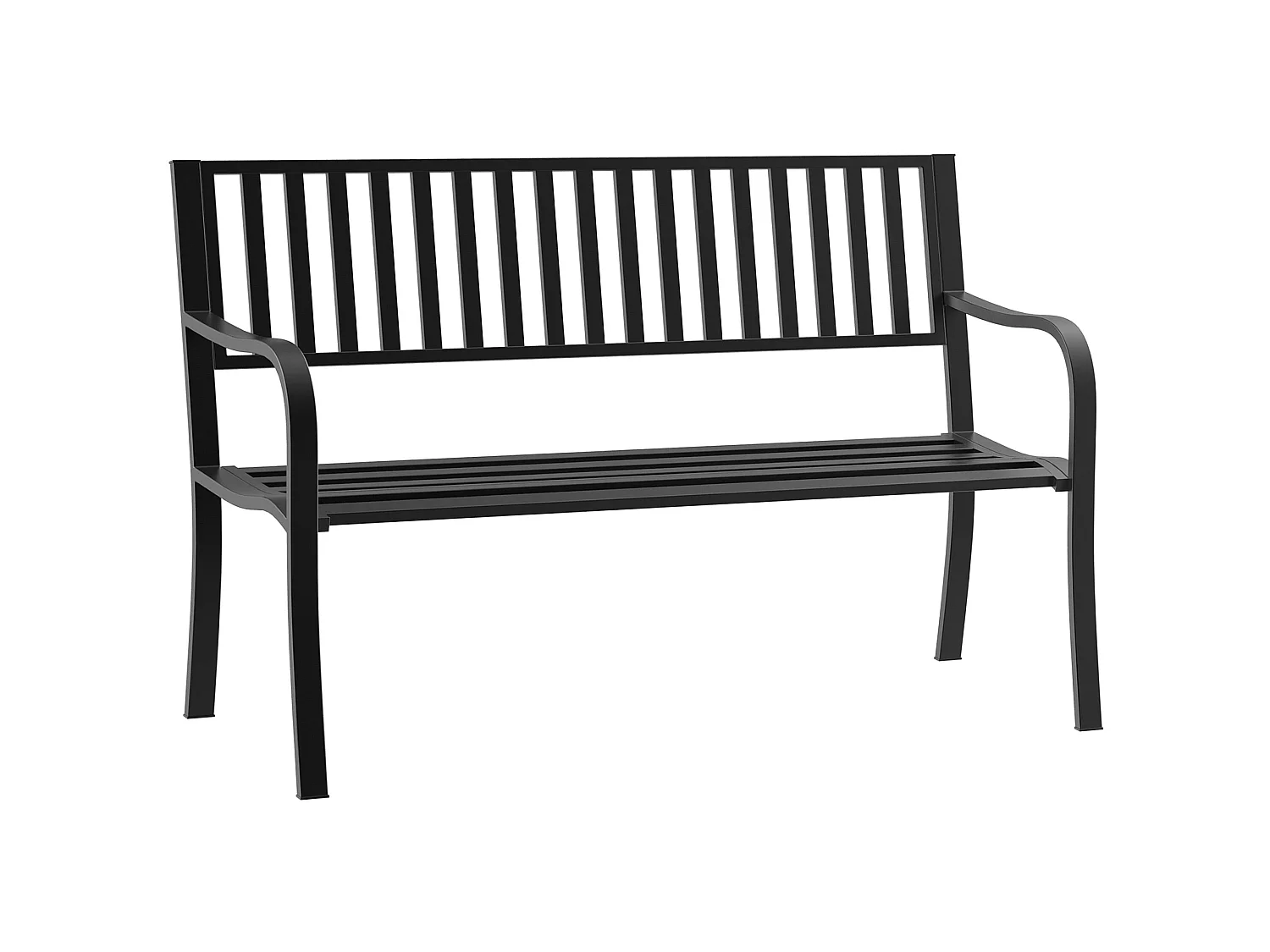 Dosu Black Metal Outdoor Garden Bench Loveseat 2 Seater Slatted Frame